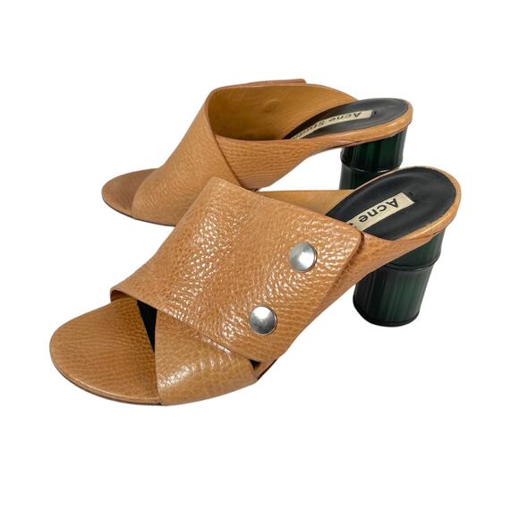 ACNE STUDIOS Womens 11 / 41 Peep Toe Mule Stud Leather Heels ITALY - Picture 2 of 12